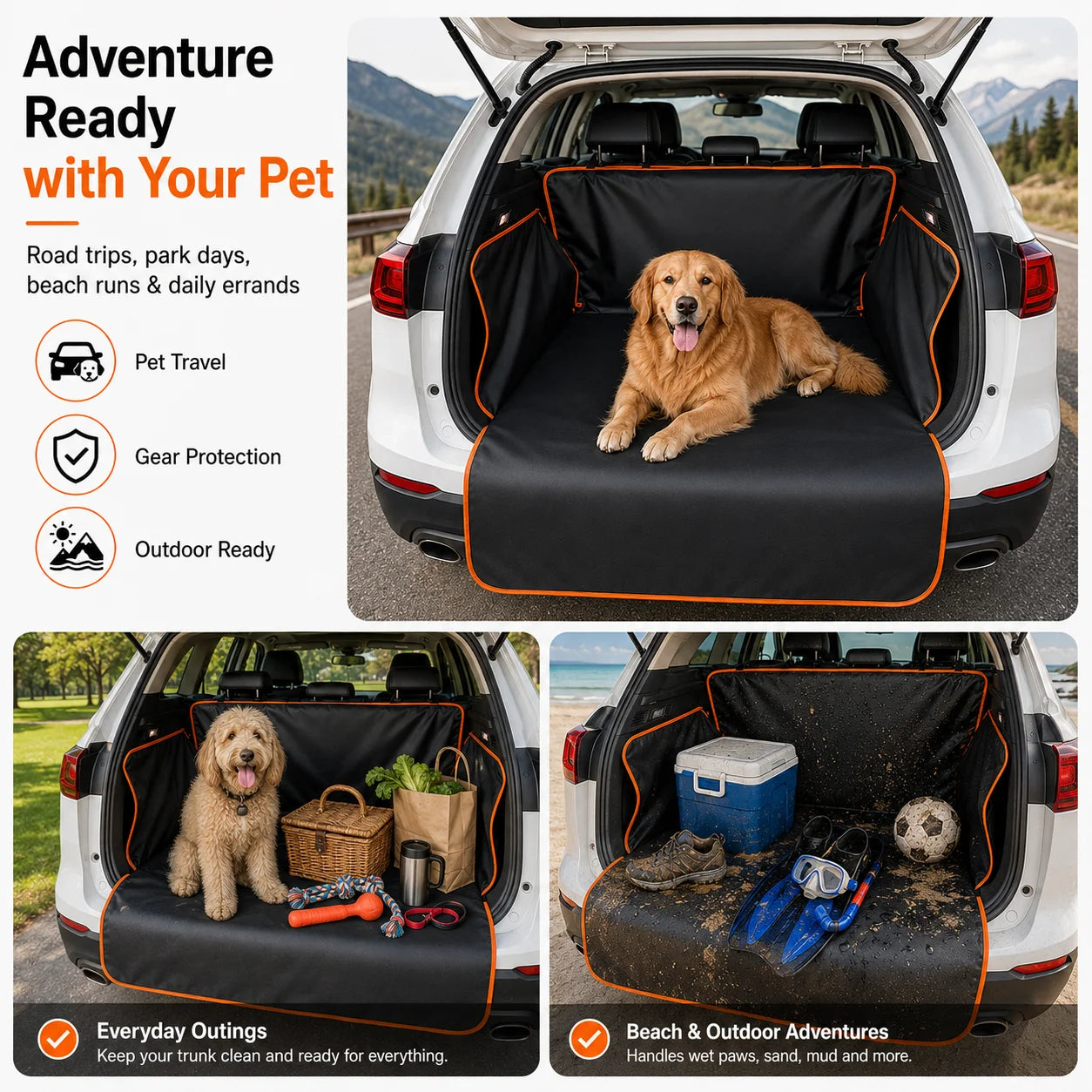 Universal Full Enclosure Pet Cargo Liner for SUV Dog Car Trunk Cover Waterproof Scratch Resistant Heavy Duty Back Seat Protector