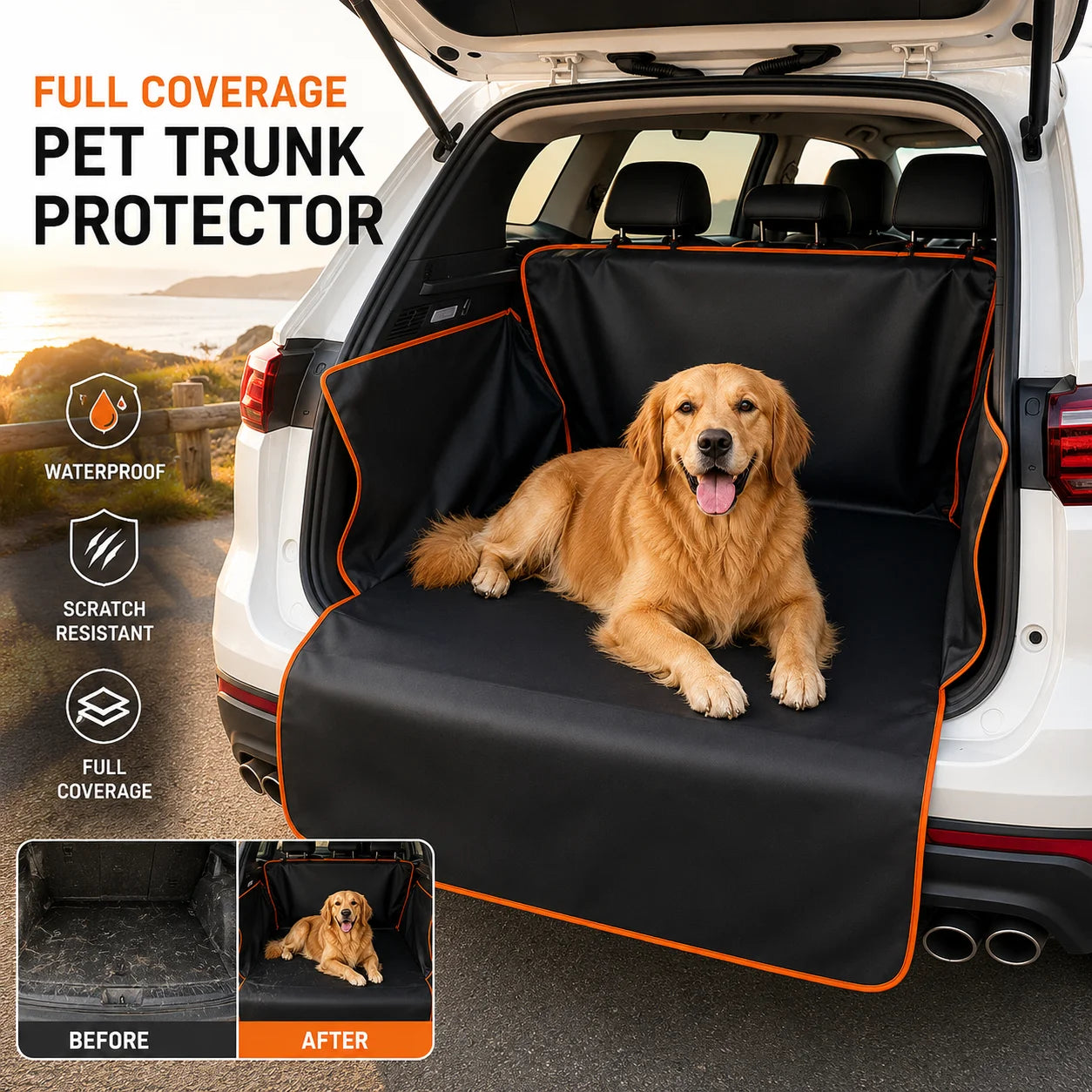 Universal Full Enclosure Pet Cargo Liner for SUV Dog Car Trunk Cover Waterproof Scratch Resistant Heavy Duty Back Seat Protector
