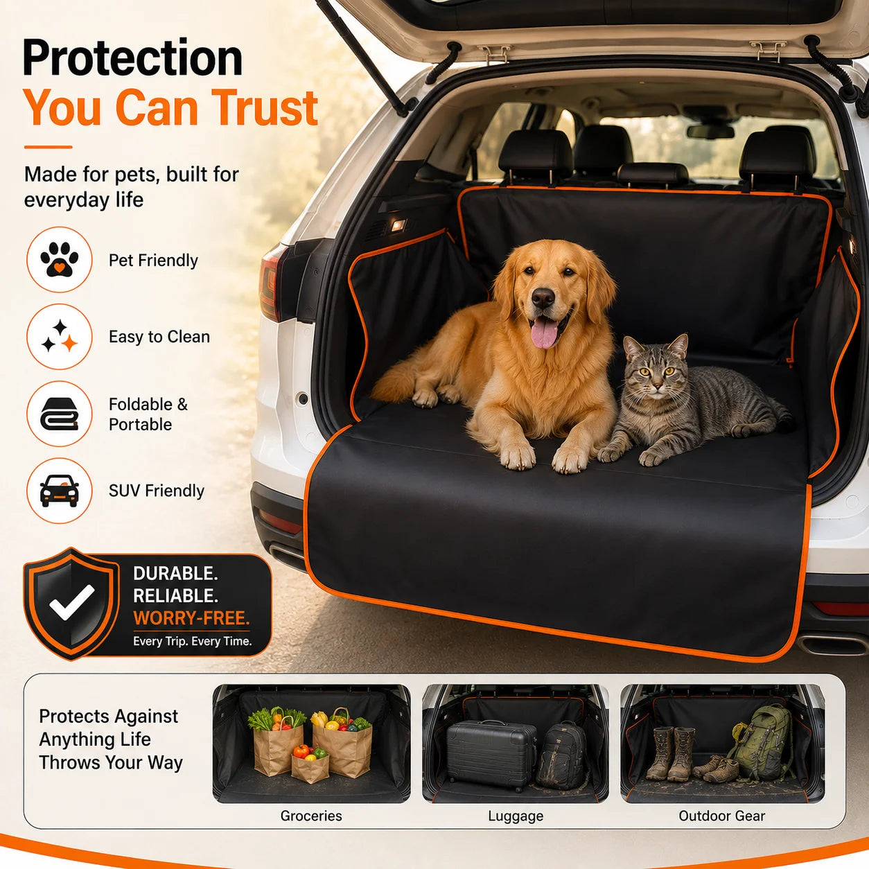 Universal Full Enclosure Pet Cargo Liner for SUV Dog Car Trunk Cover Waterproof Scratch Resistant Heavy Duty Back Seat Protector