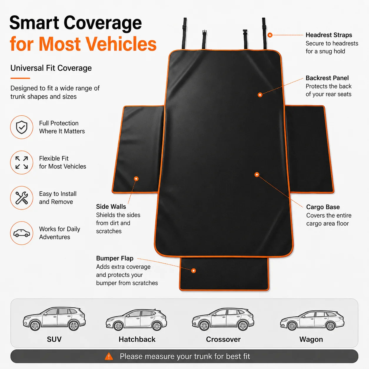 Universal Full Enclosure Pet Cargo Liner for SUV Dog Car Trunk Cover Waterproof Scratch Resistant Heavy Duty Back Seat Protector